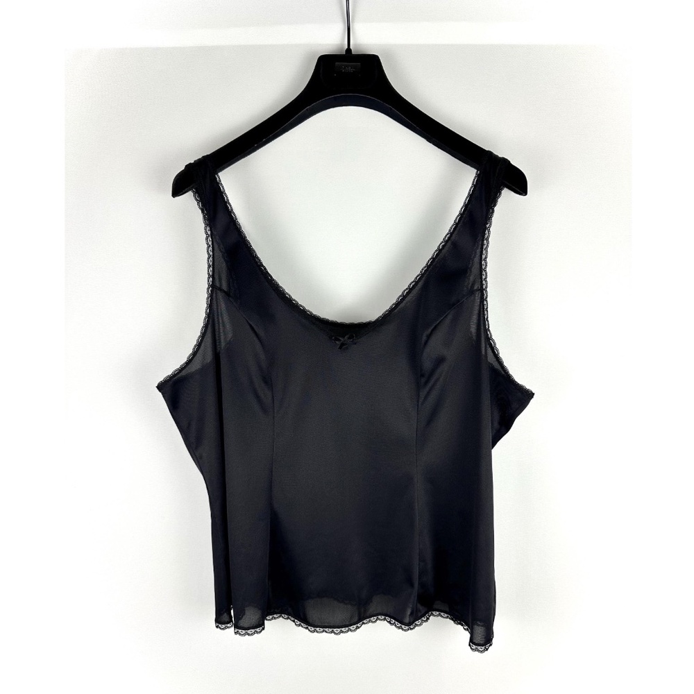 Vintage 1980’s ‘Vassarette’ Satin Nylon Scoop Neck Black Slip Top - Large